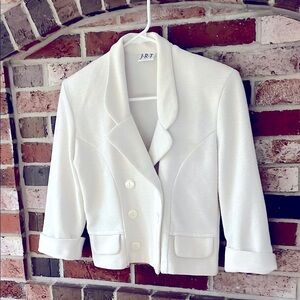 J.R.T. White Vintage Double Breasted  Textured Cropped Blazer Jacket Size 6